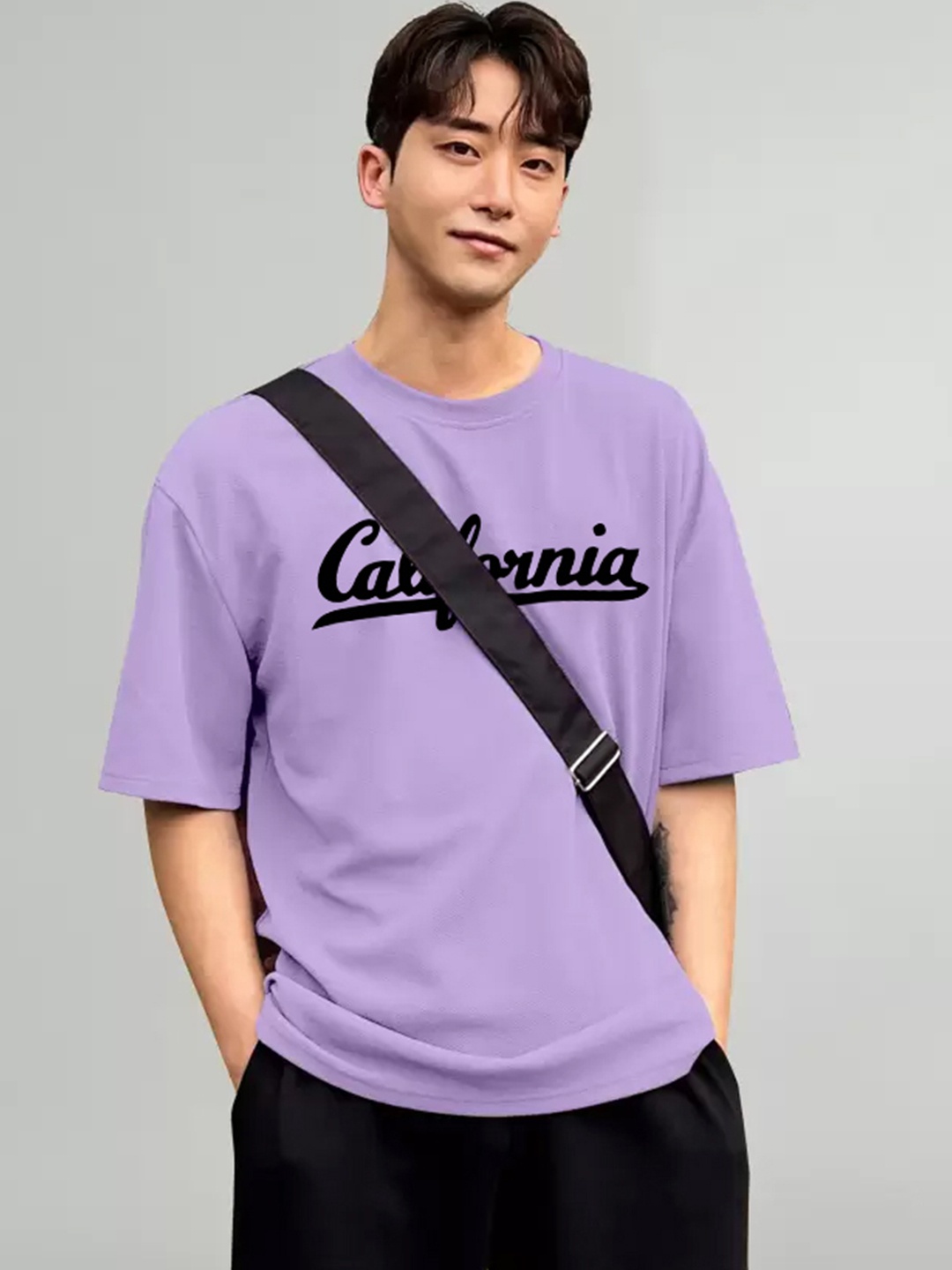 

madfrog Men Typography Printed Round Neck Cotton Oversized T-shirt, Lavender
