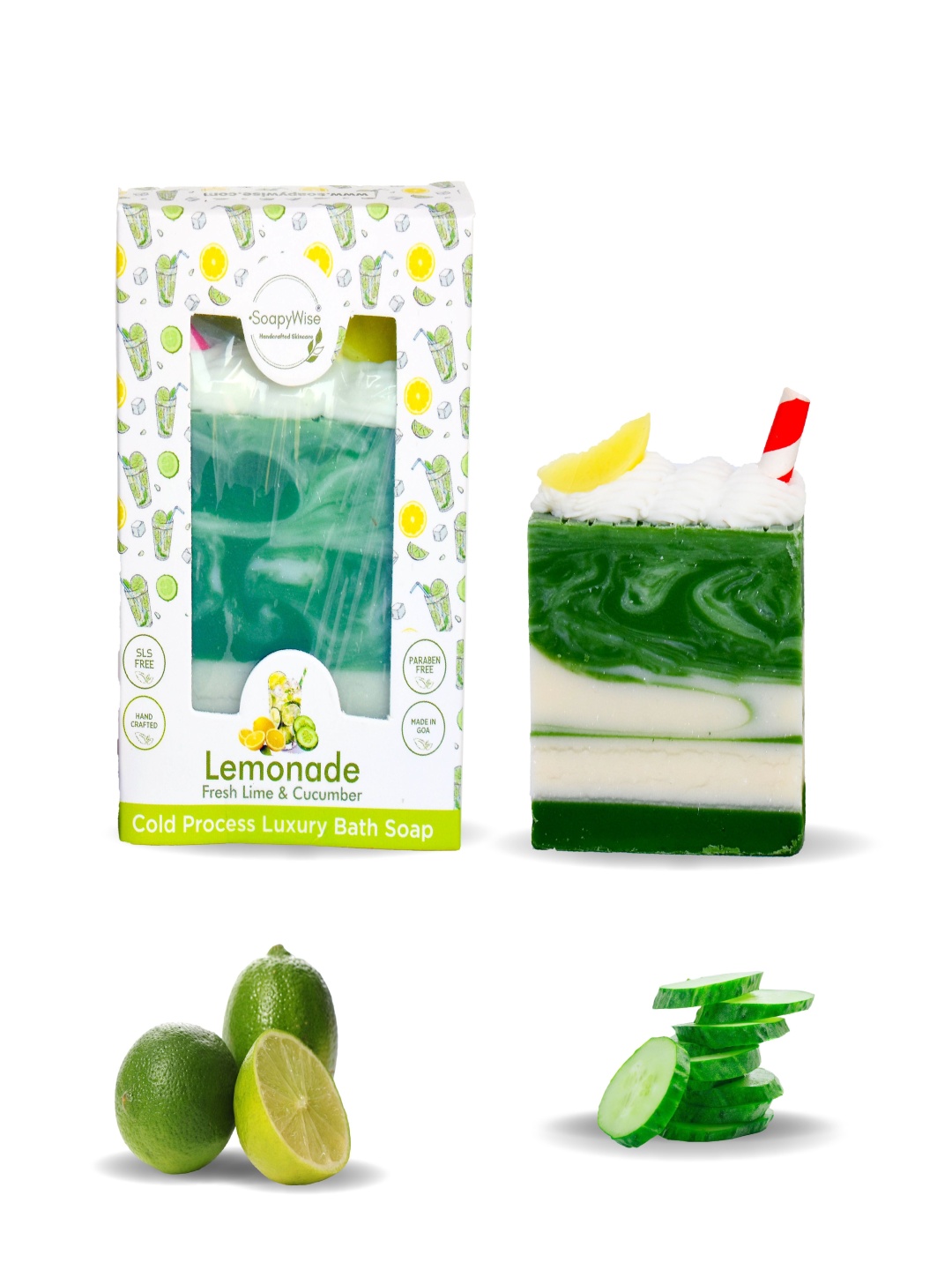 

SOAPYWISE Lemonade Bathing Soap For Radiant Glowing Skin With Cucumber - 90 g, White