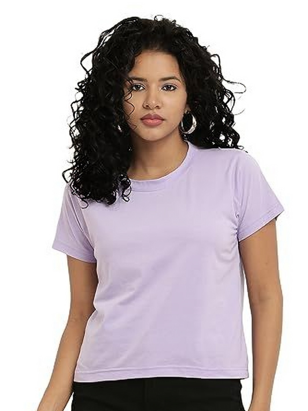 

NOTWILD Women Solid Round Neck Cotton T-shirt, Lavender