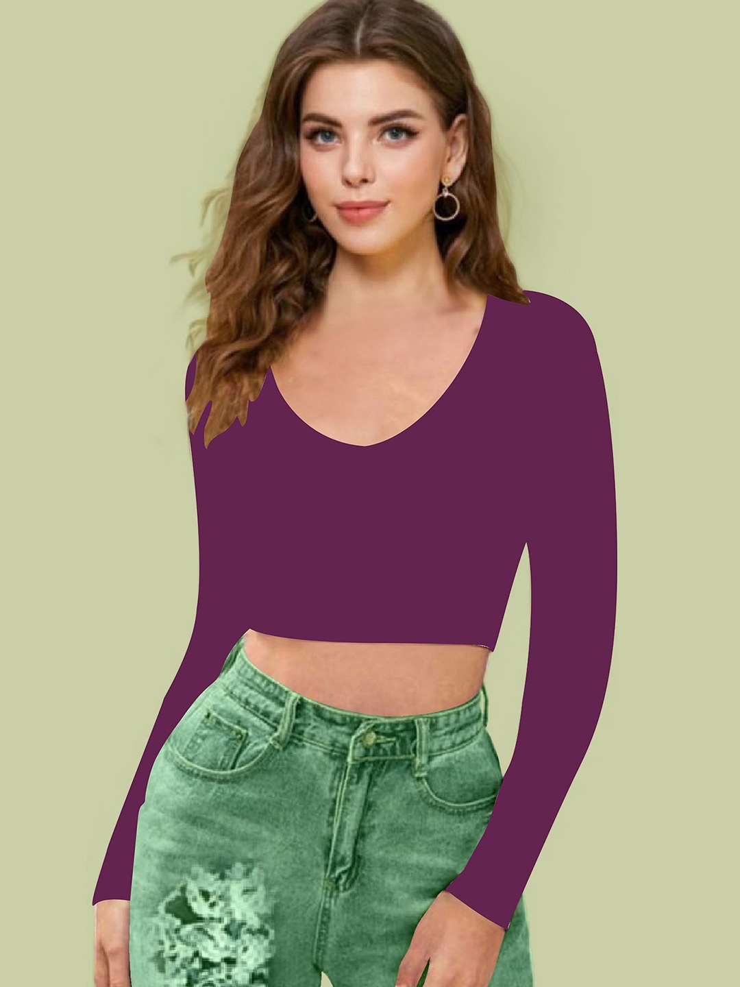 

Dream Beauty Fashion Women V-Neck Fitted Crop Top, Purple