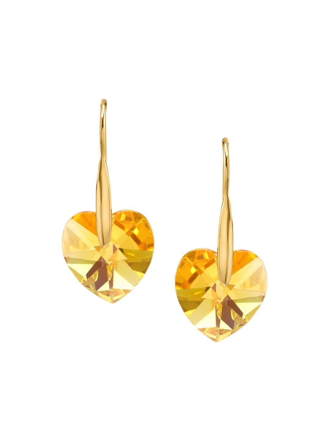 

Nipura 925 Sterling Silver Gold-Plated Crystals Studded Heart Shaped Drop Earrings