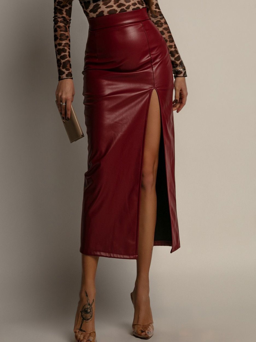 

StyleCast x Revolte Women A-Line Midi Skirt, Red