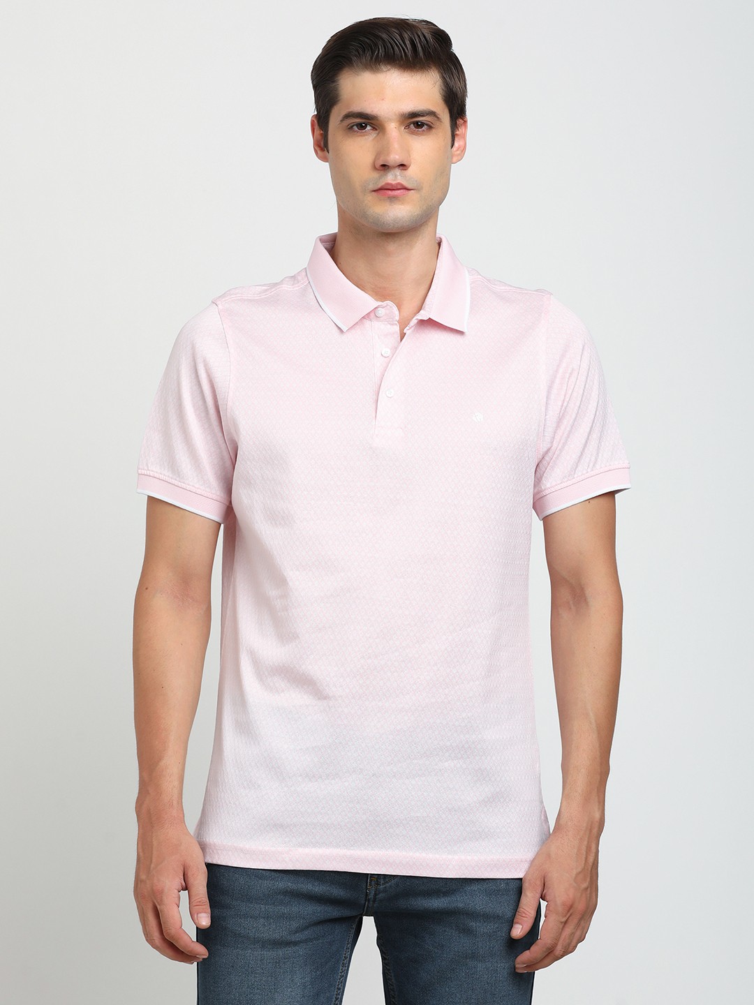 

Turtle Men Geometric Printed Polo Collar Cotton Slim Fit T-shirt, Pink