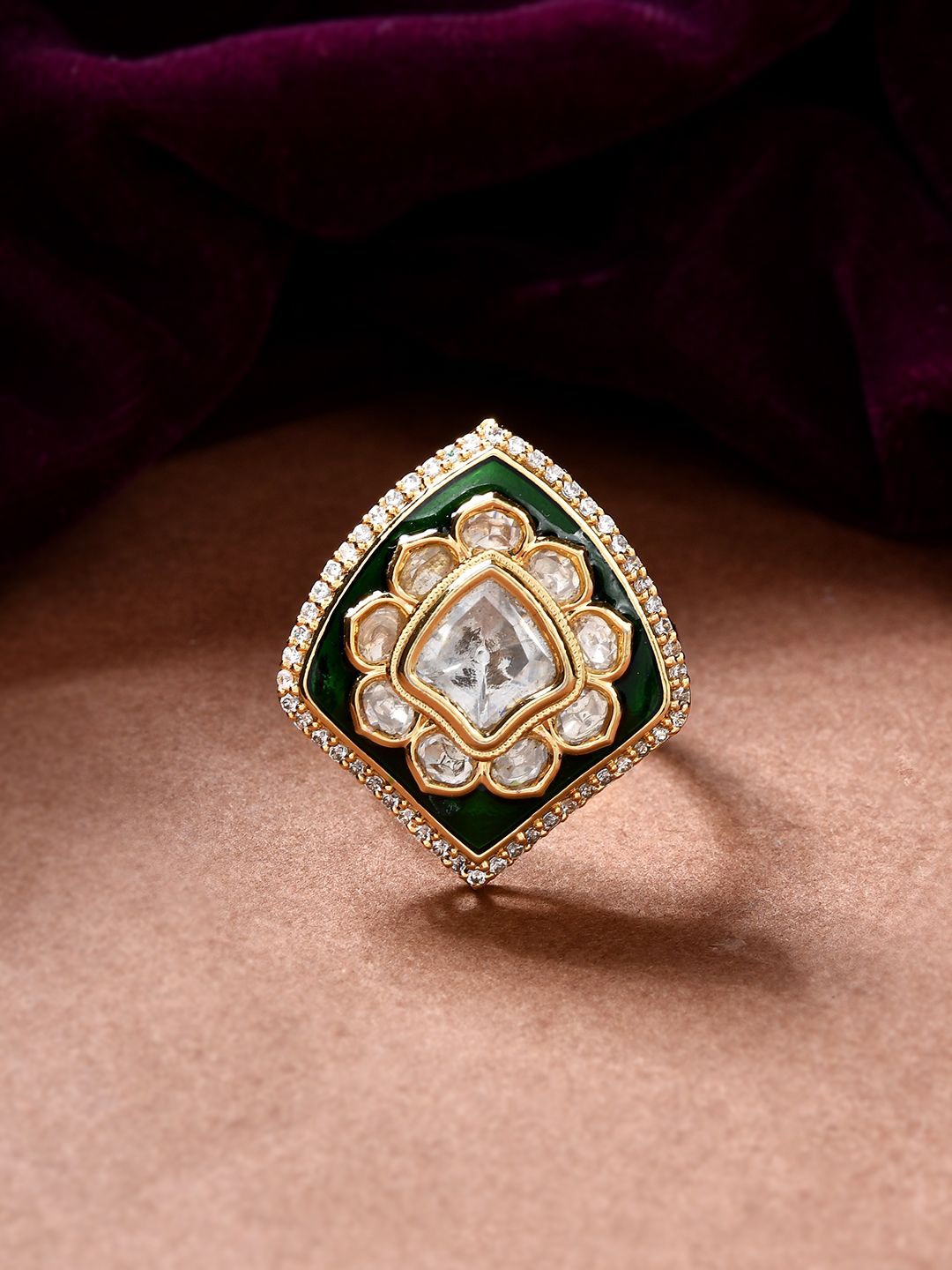 

Voylla Kundan Elegance Meena Grace Ring, Gold
