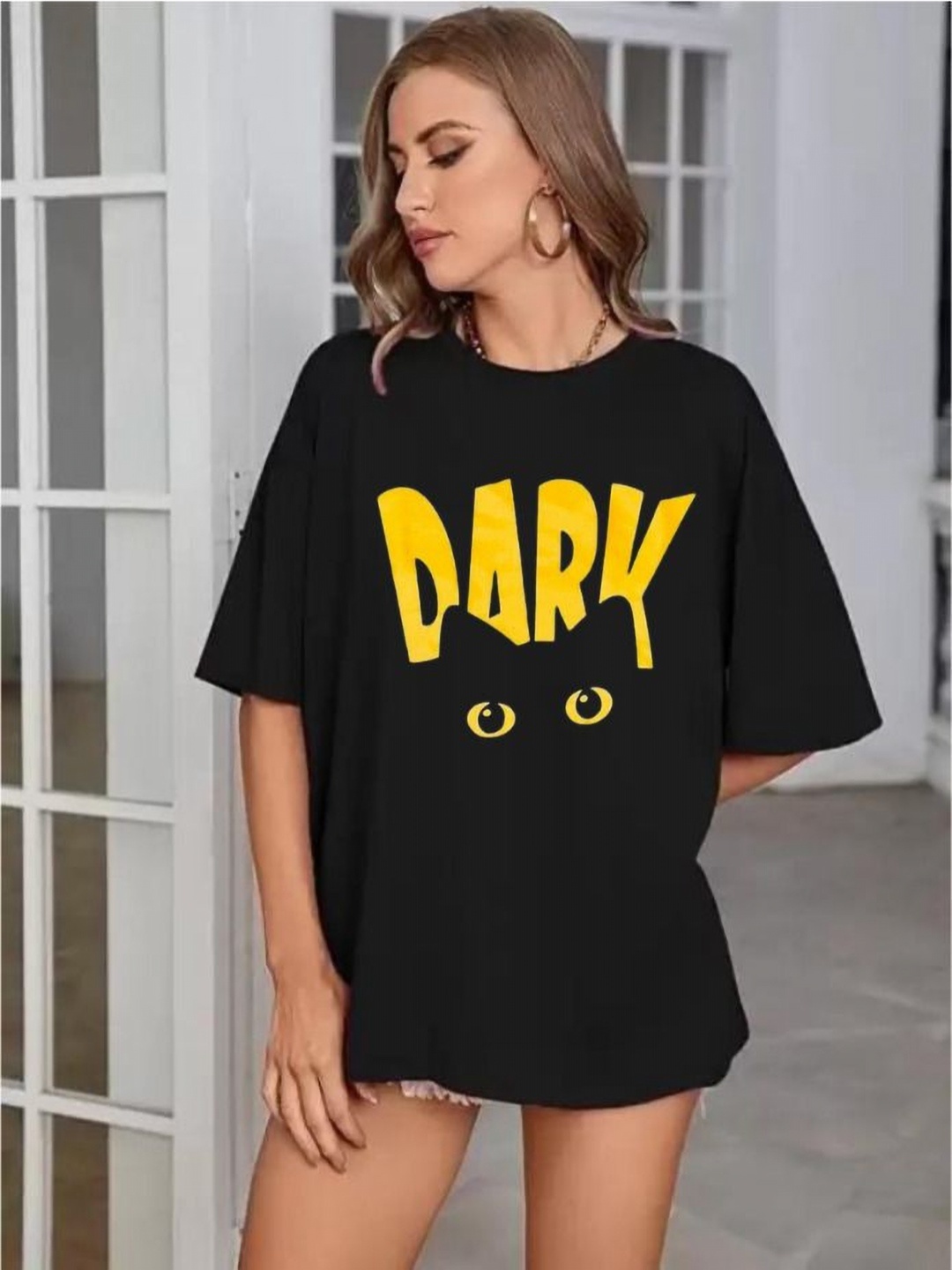 

SALUJA FABRICS Women Typography Printed Pockets T-shirt, Black