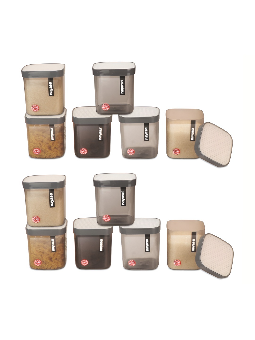 

Nayasa Fusion Set of 12 Grey Air Tight Leak Proof Kitchen Storage Containers - 1 L