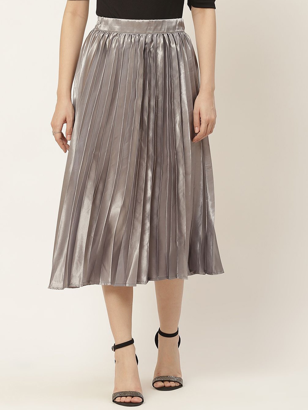 

Moda Rapido Pleated Flared Midi Skirt, Grey