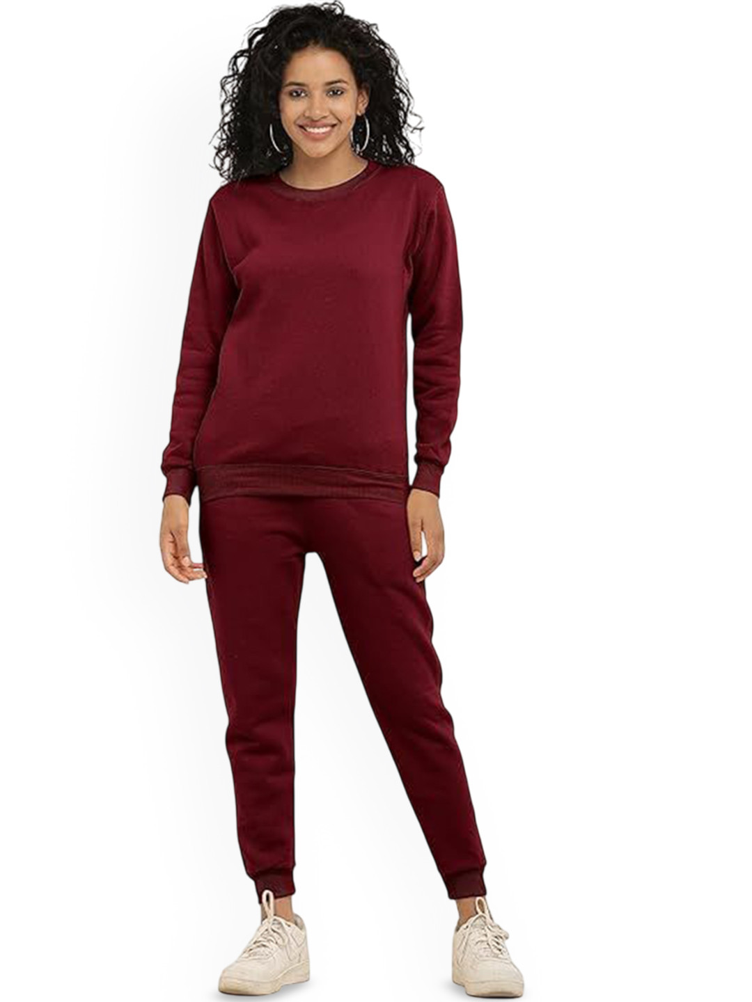 

NOTWILD Women Round Neck Tracksuits, Maroon