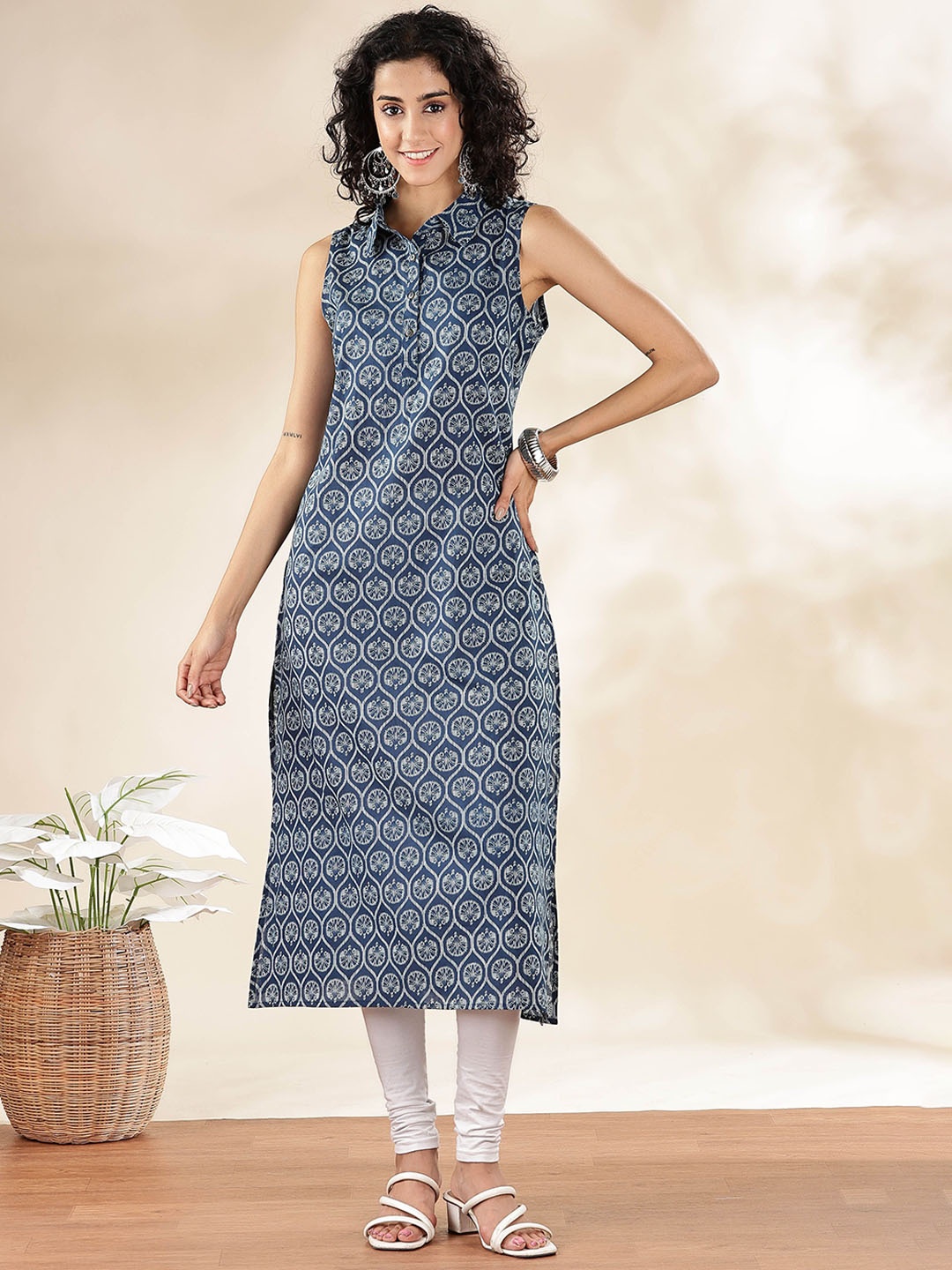 

Anouk Women Ethnic Motifs Printed Thread Work Kurta, Blue