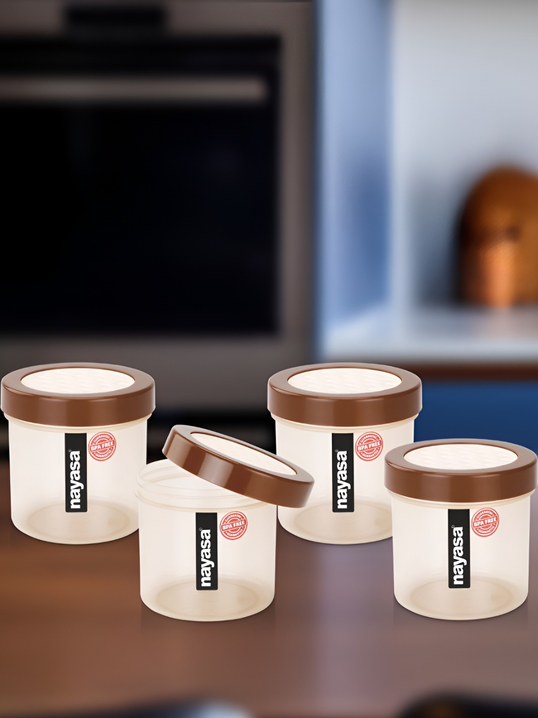 

Nayasa Retro Set of 4 Brown Kitchen Storage Air Tight Plastic Containers 250 ML