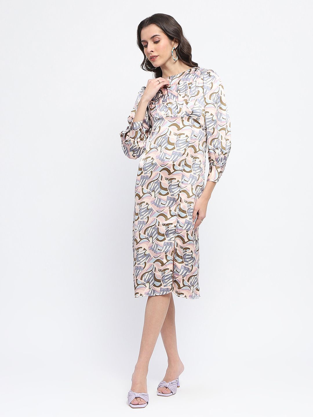 

Madame Women Floral Printed A-Line Dress, Peach