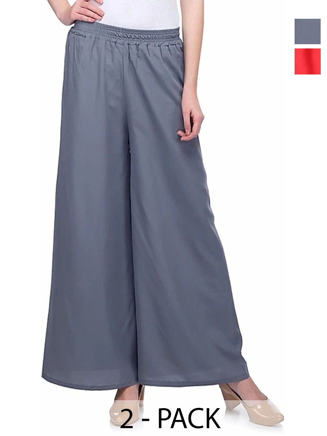 

FAMBEE Women Pack Of 2 Flared Palazzos, Grey