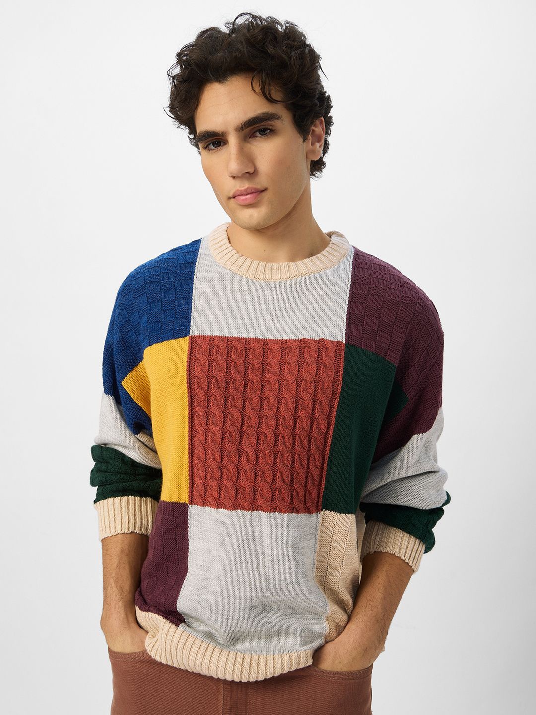 

The Souled Store Men Colourblock Pullover, Grey