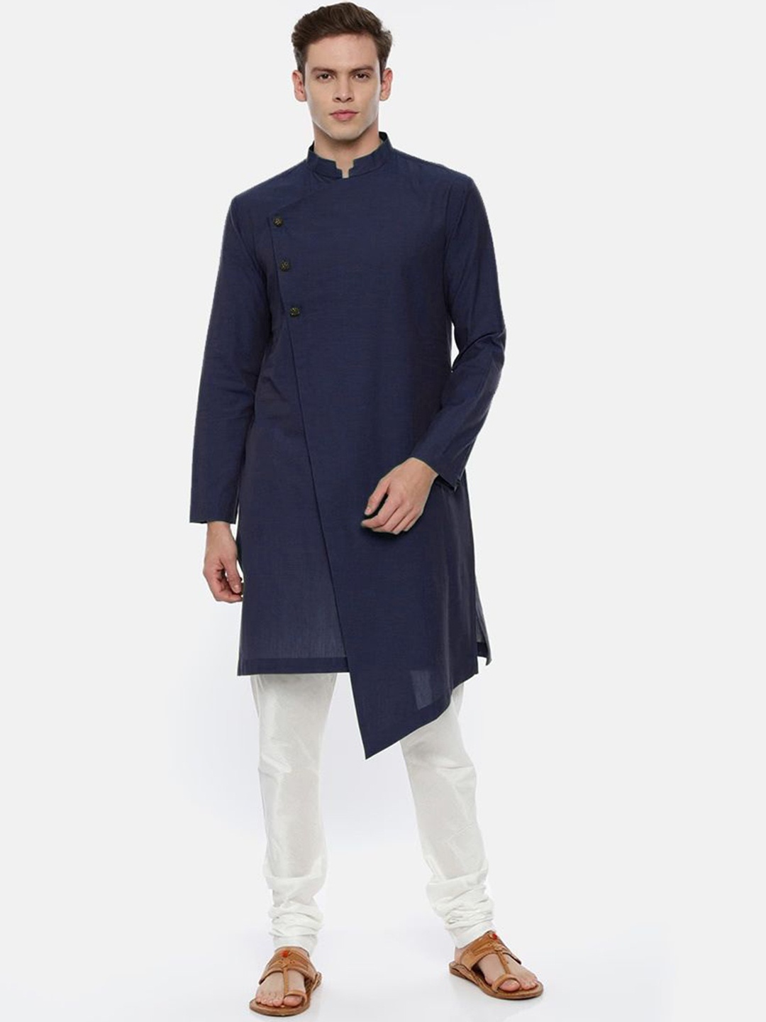 

Oomph! Men Mandarin Collar Straight Kurta, Navy blue