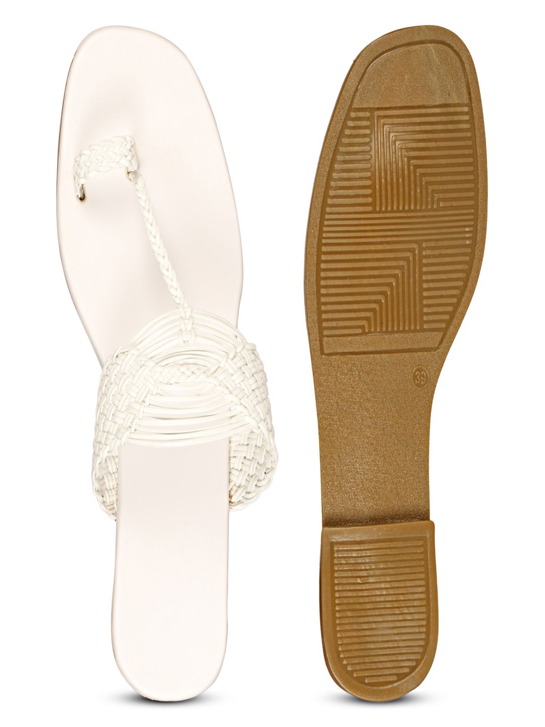 

Commander Shoes Women Woven Design One Toe Flats, White