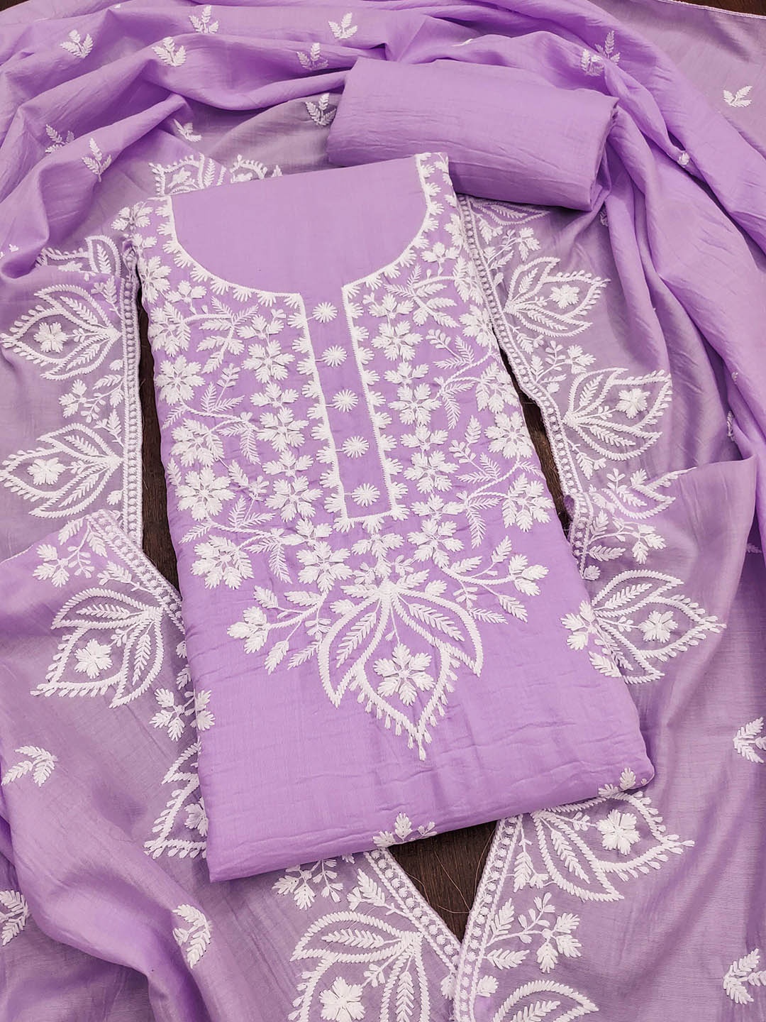 

SHADOW & SAINING Embroidered Pure Cotton Unstitched Dress Material, Lavender