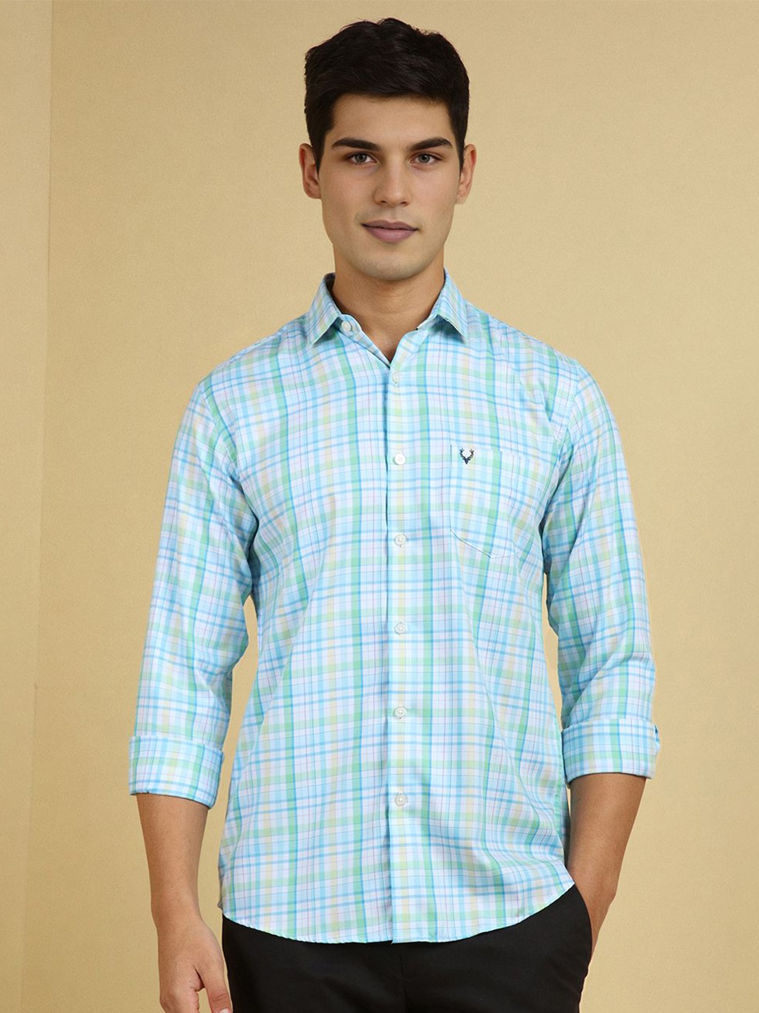 

Allen Solly Men Spread Collar Tartan Checked Cotton Casual Shirt, Blue