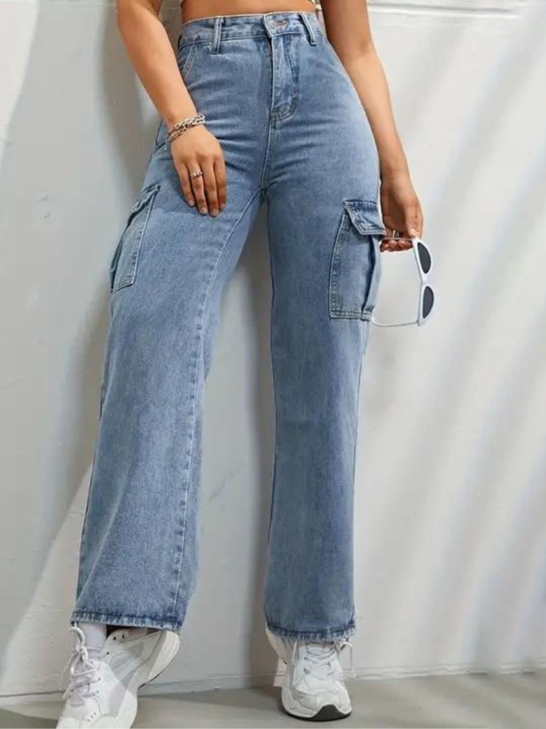 

DressBerry Women Comfort Wide Leg High-Rise Light Fade Acid Wash Stretchable Jeans, Blue