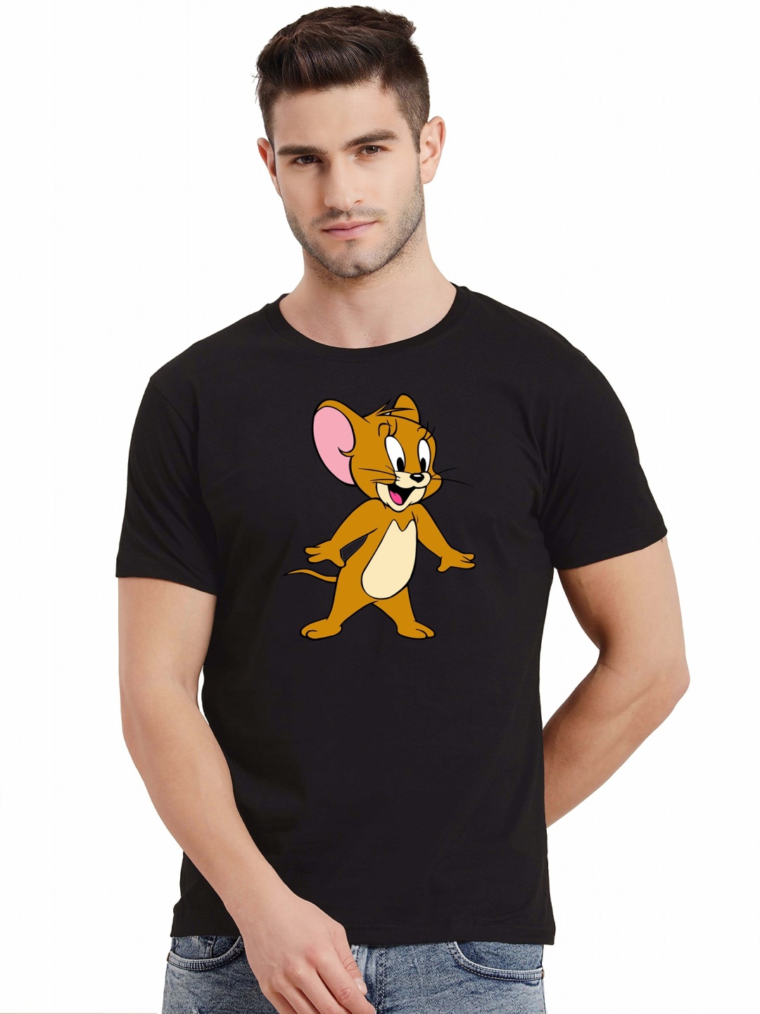 

BOWLIFESTYLE Men Tom & Jerry Graphic Printed Round Neck Cotton T-shirt, Black