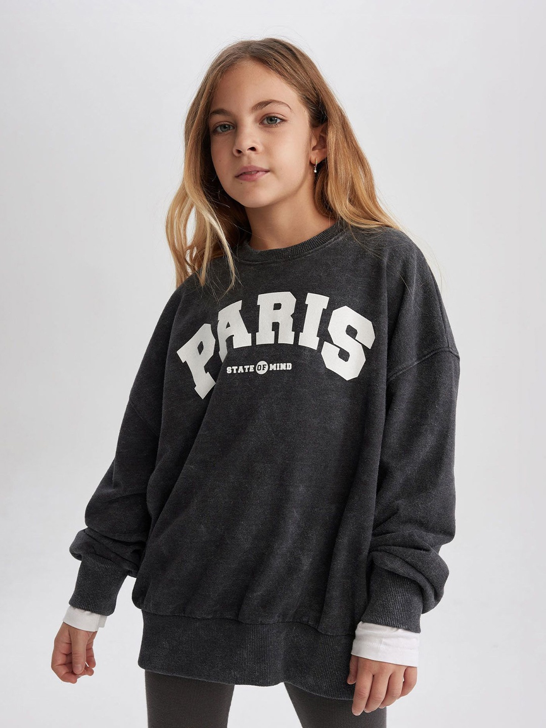 

DeFacto Girls Typography Printed Pullover, Grey