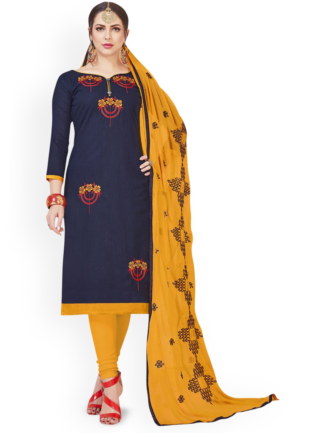 

HERE&NOW Floral Embroidered Unstitched Dress Material, Blue