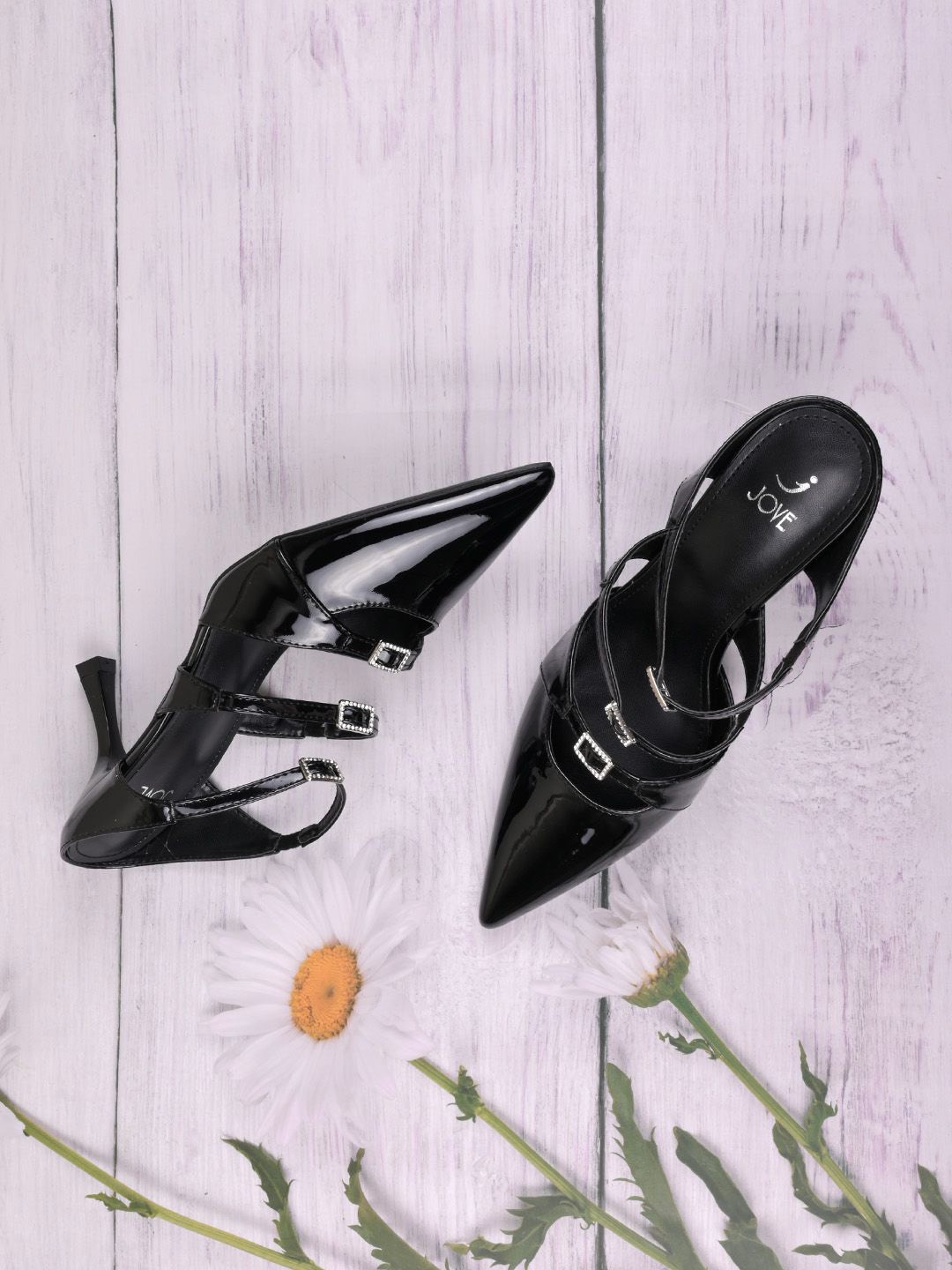 

Jove Women Embellished Party PU Slim Heeled Pumps, Black