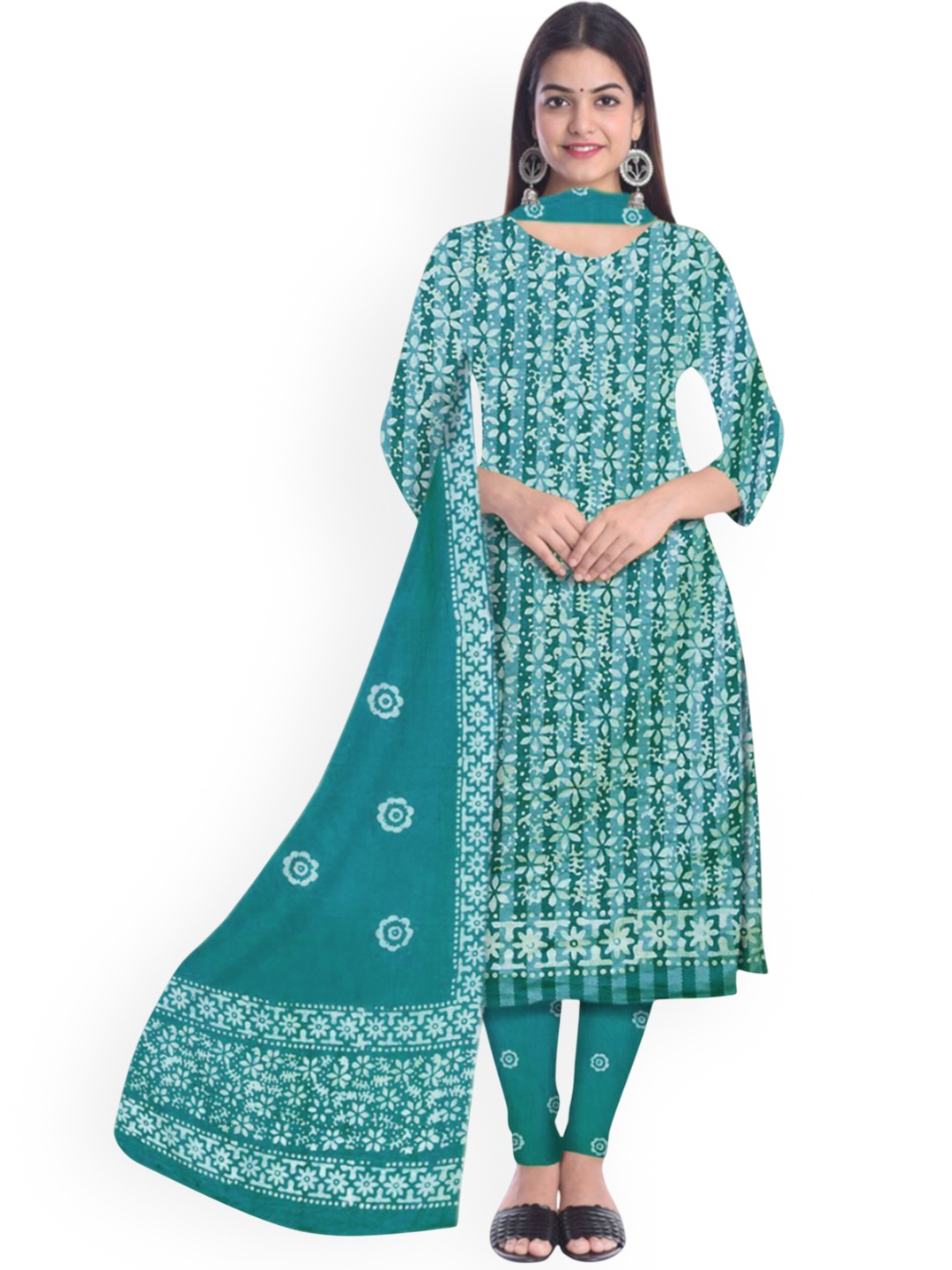 

Farooq Dyeing Floral Printed Pure Cotton Unstitched Dress Material, Green