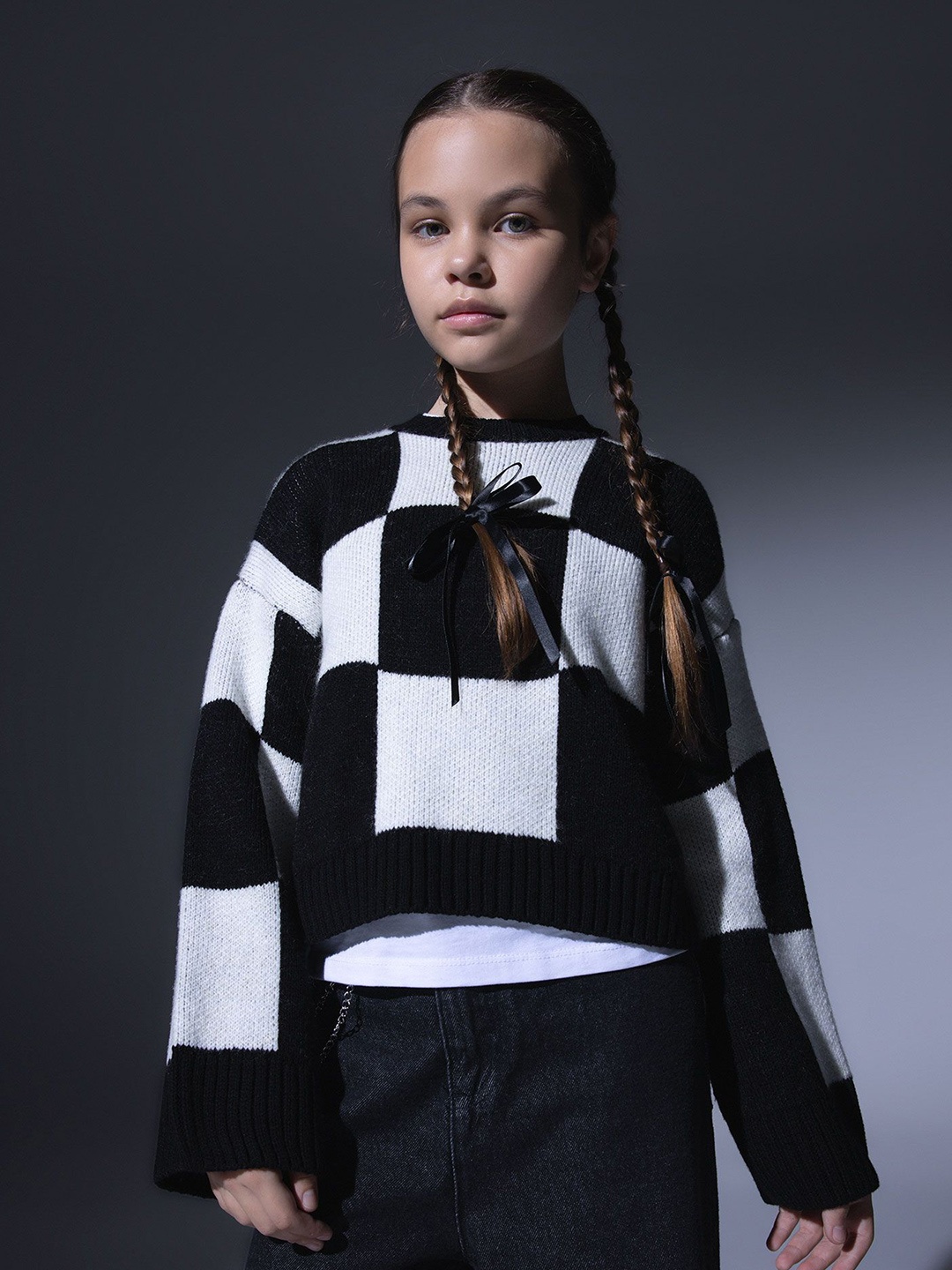 

DeFacto Girls Checked Pullover, Black