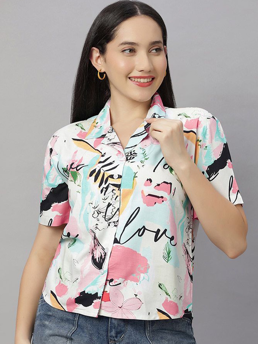 

Wear Your Opinion Women Relaxed Floral Opaque Printed Casual Shirt, Coral