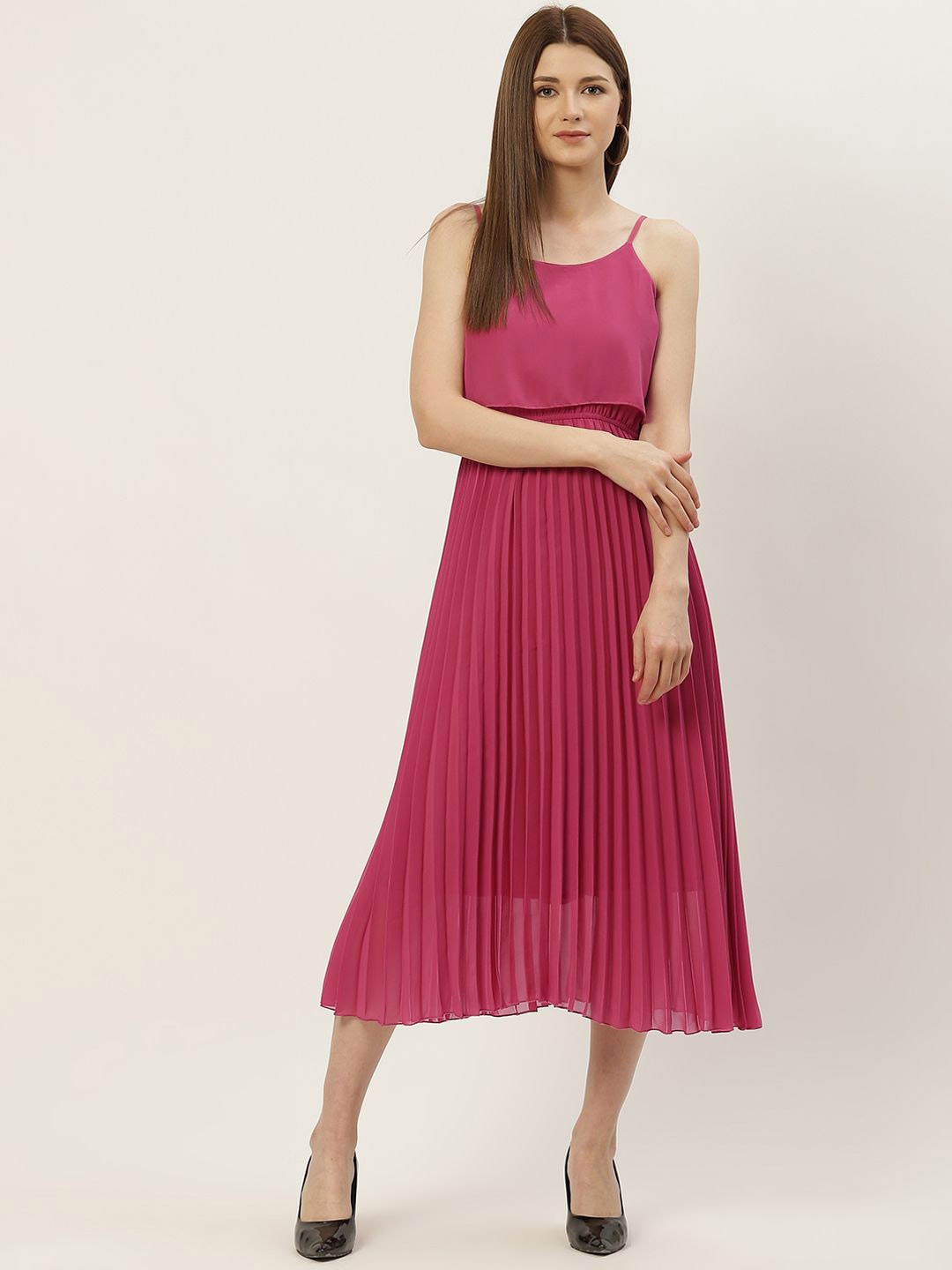 

Moda Rapido Cold-Shoulder Georgette A-Line Midi Dress, Pink