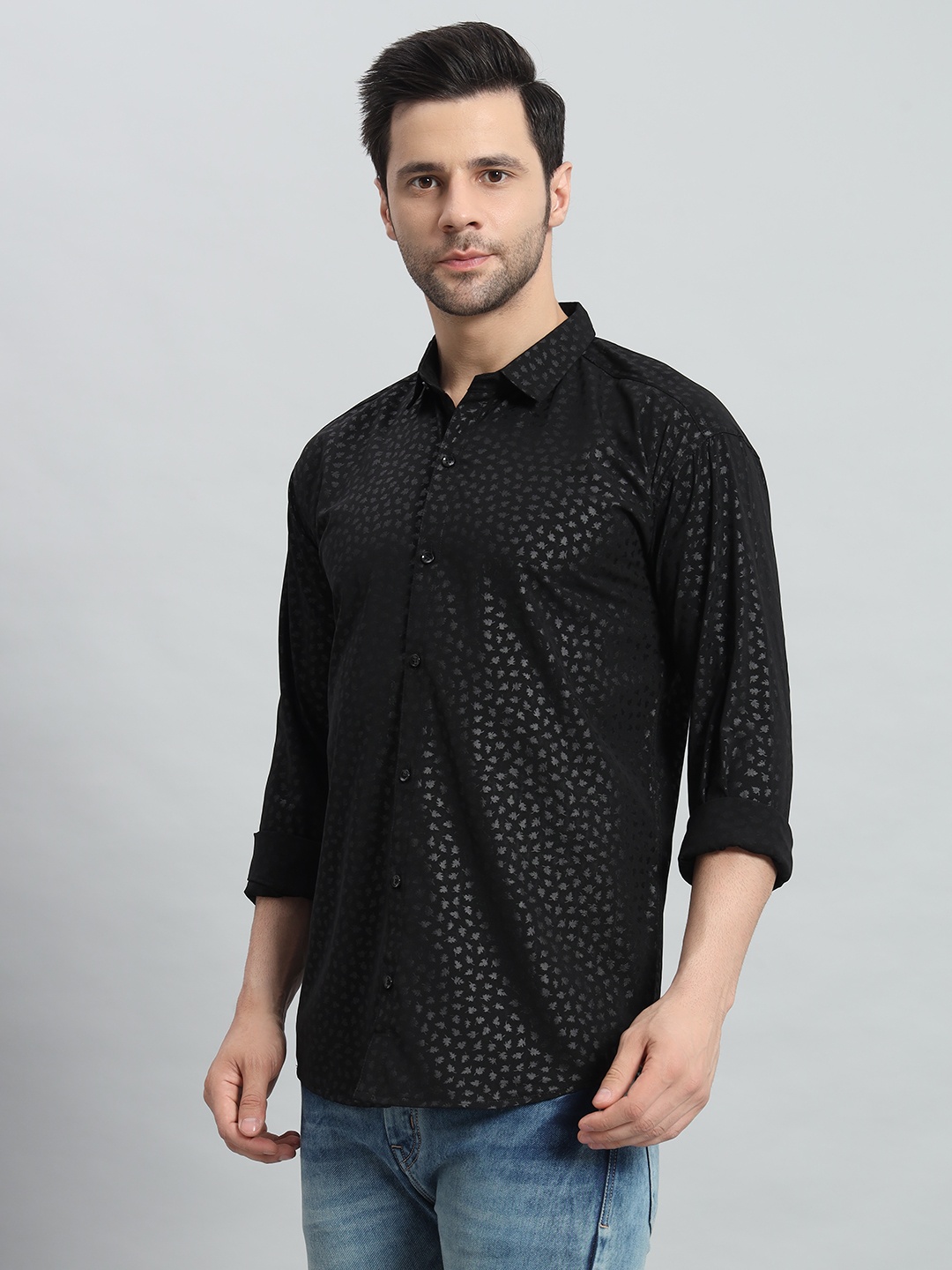 

BAESD Men Premium Slim Fit Opaque Printed Party Shirt, Black