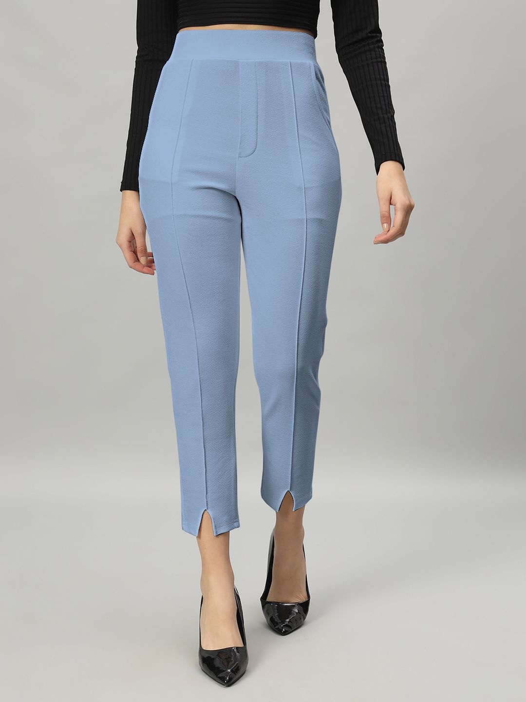 

Jinax Women Relaxed Straight Leg Mid-Rise Flat-Front Trouser, Turquoise blue