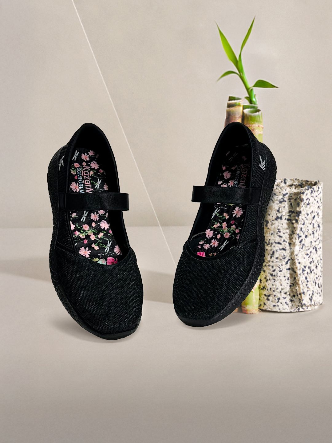 

KazarMax Women Black Floral Comfortable Lightweight Ballerinas Flats -3 UK