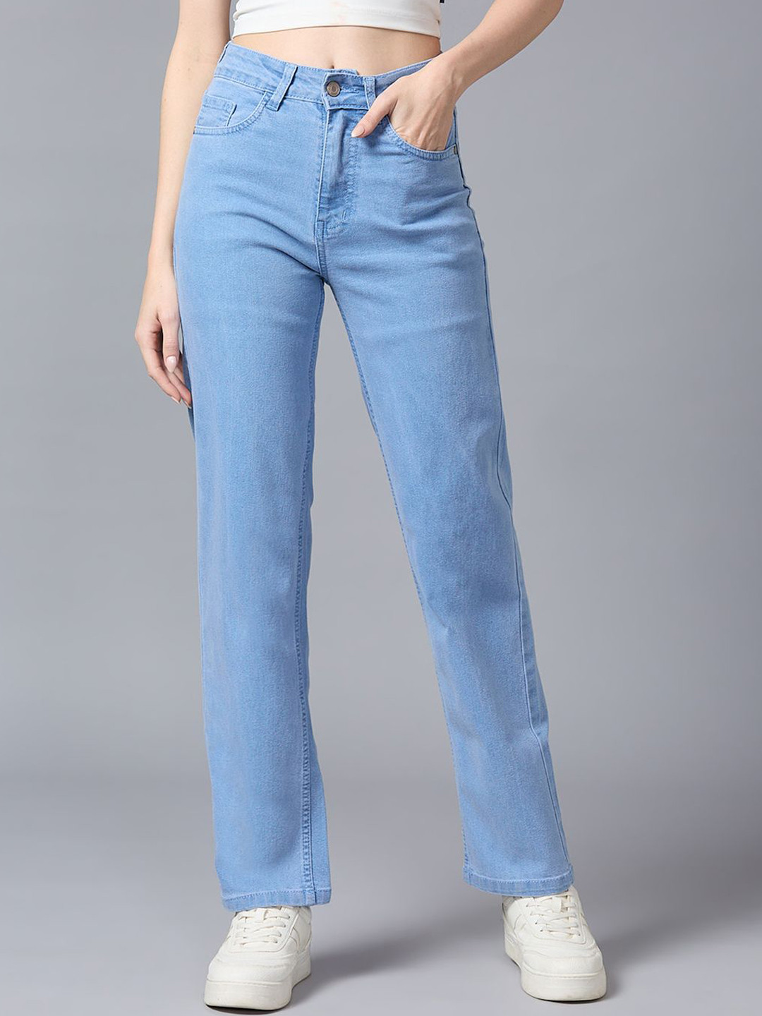 

The Roadster Lifestyle Co. Straight Fit High-Rise Stretchable Jeans, Blue