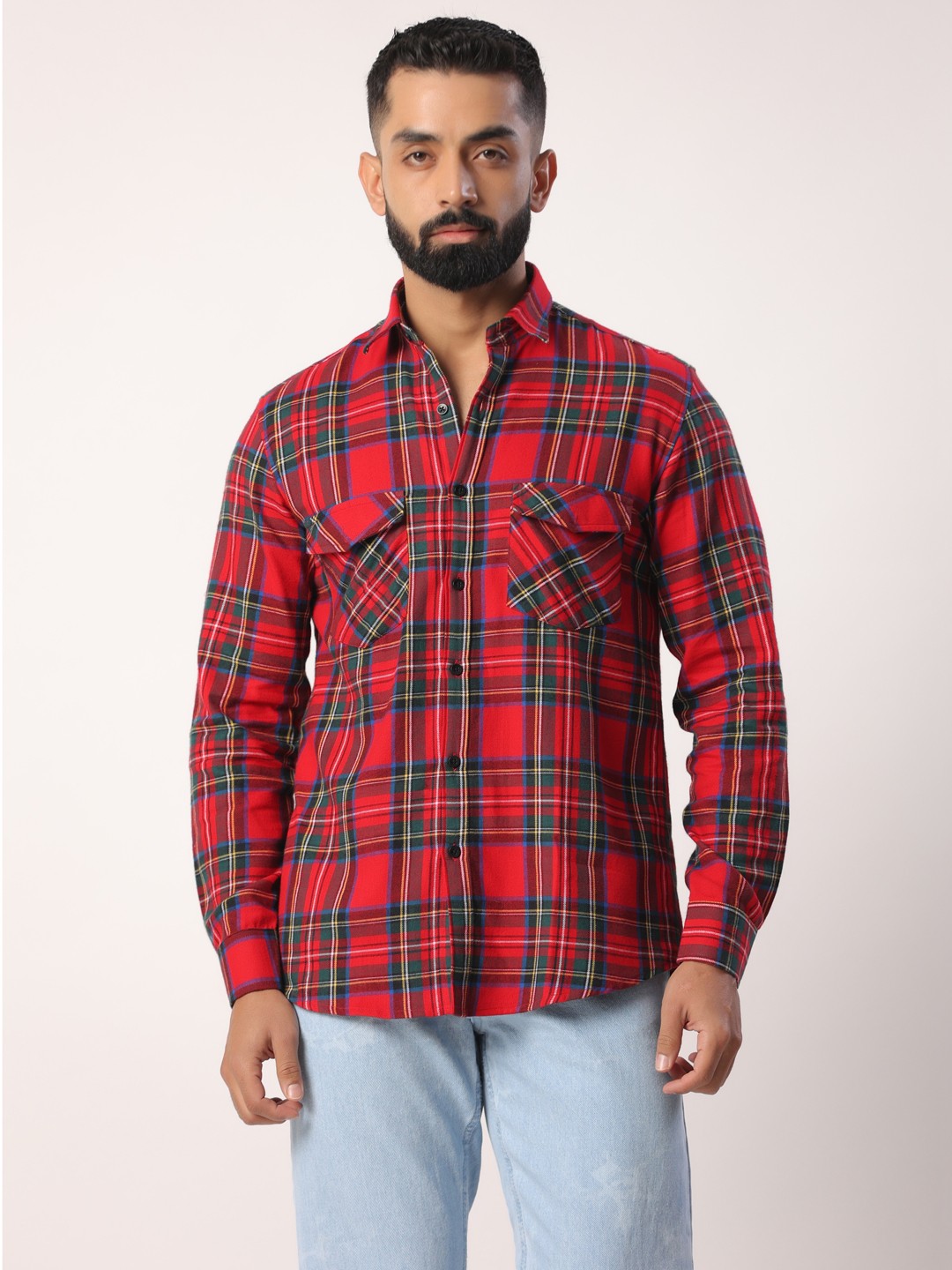 

Tistabene Men Comfort Tartan Checks Opaque Checked Casual Shirt, Red