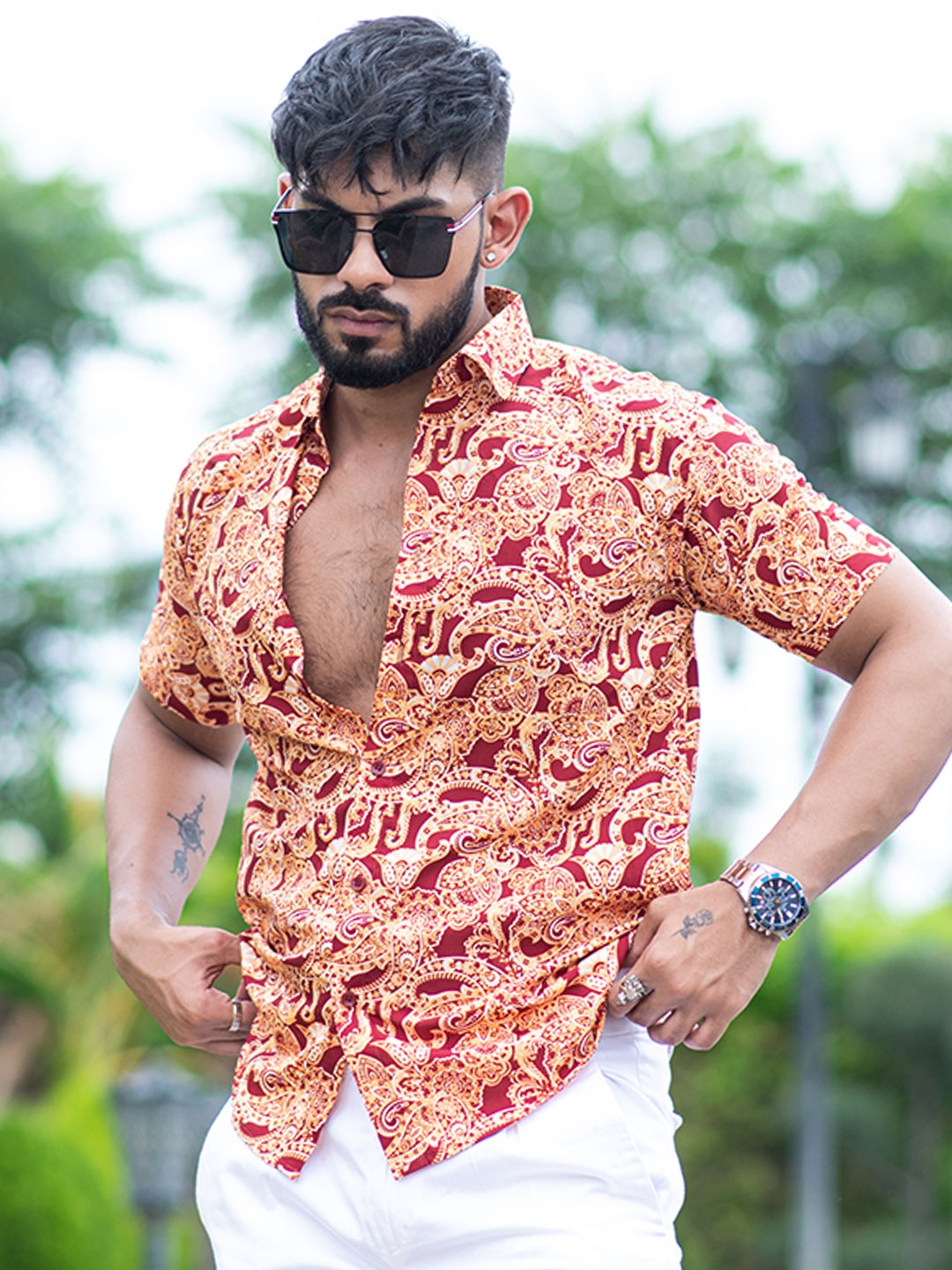 

Tistabene Men Comfort Floral Opaque Printed Casual Shirt, Maroon