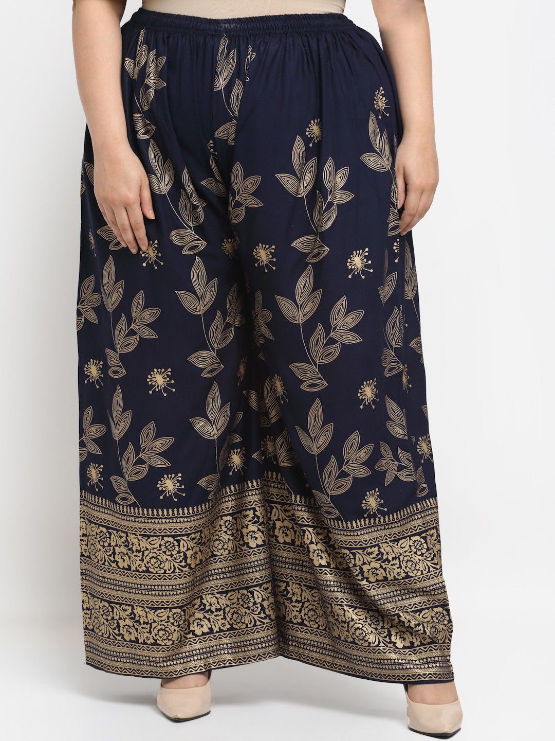 

STYLE PREZONE Women Printed Relaxed Pleated Trousers, Navy blue