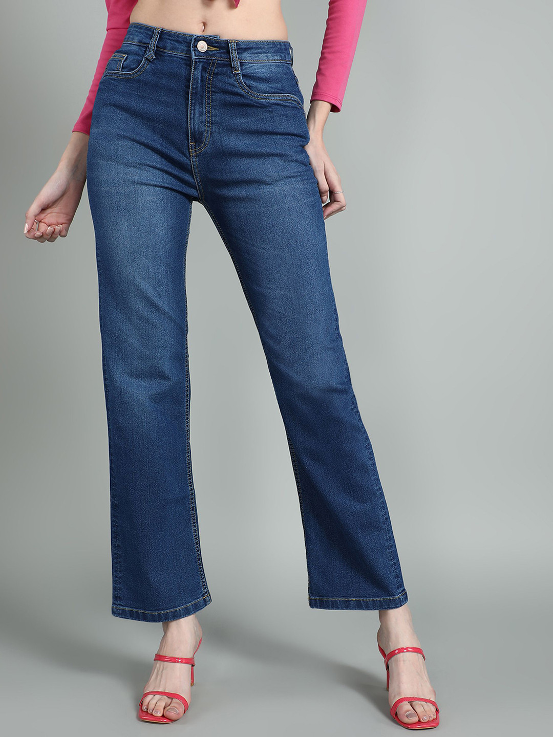 

Mast & Harbour Women Straight Fit Light Fade Mid-Rise Stretchable Jeans, Blue