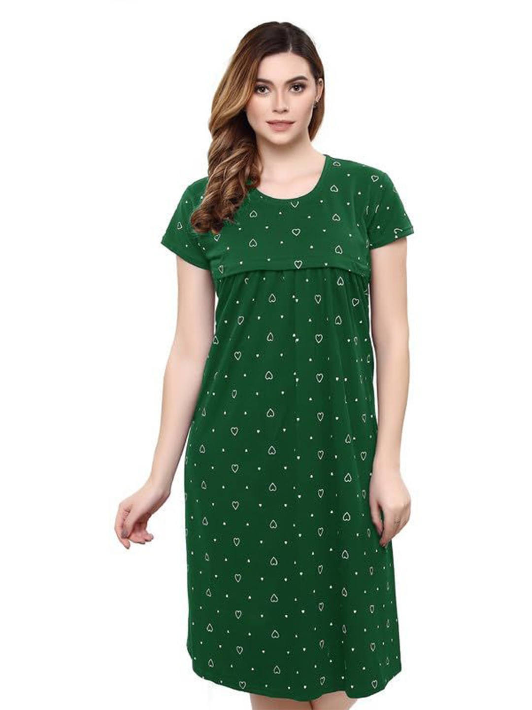 

TIGYWIGY Women Printed Pure Cotton Maternity Nightdress, Green