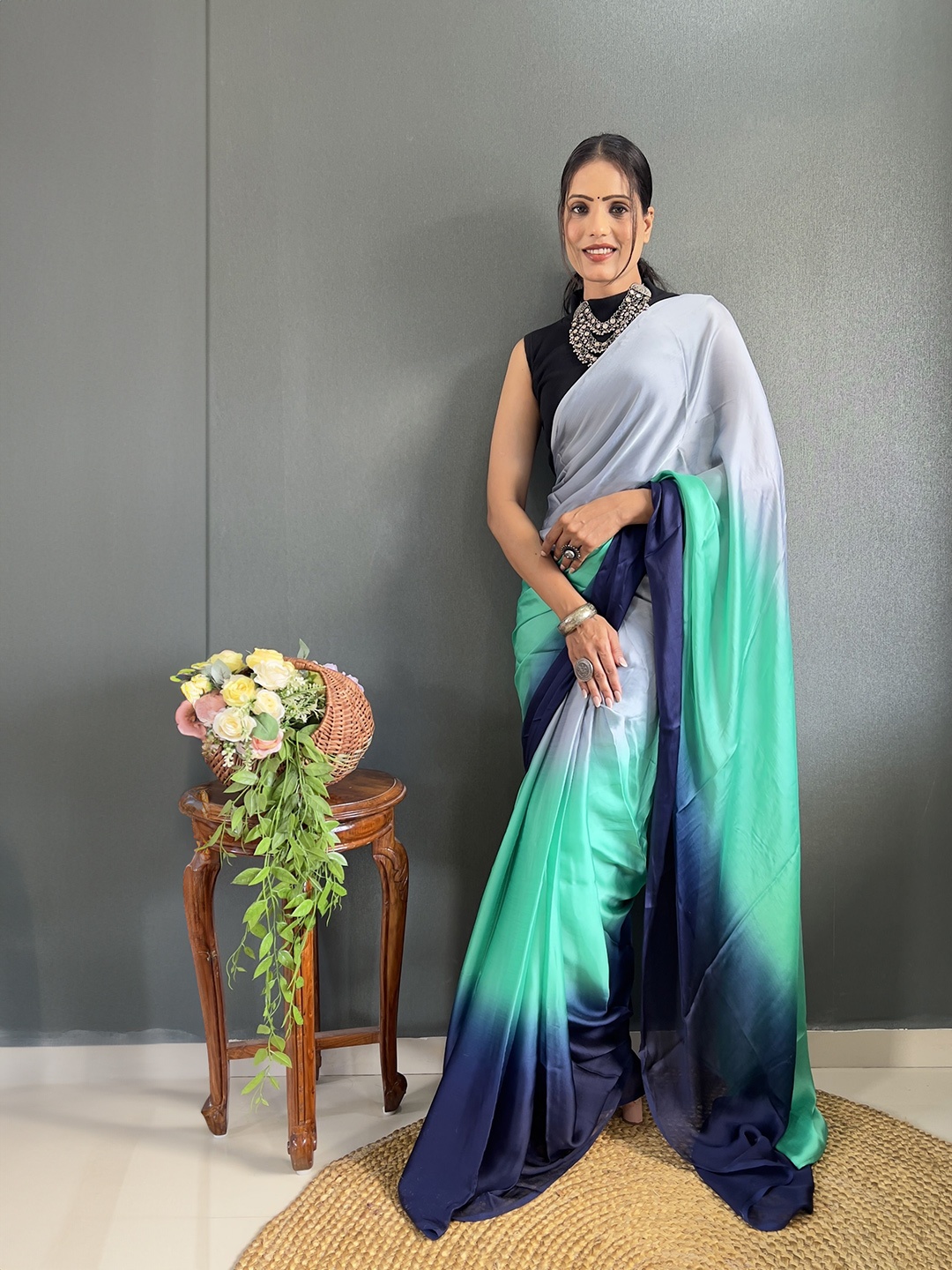 

ZIBLON Ombre Ready to Wear Saree, Grey