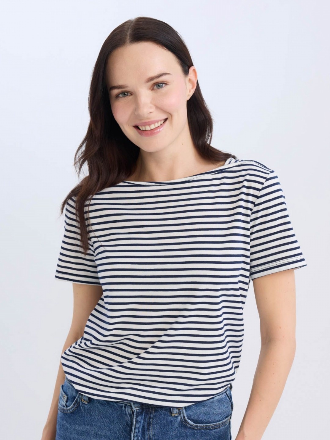 

DeFacto Women Striped Round Neck T-shirt, White