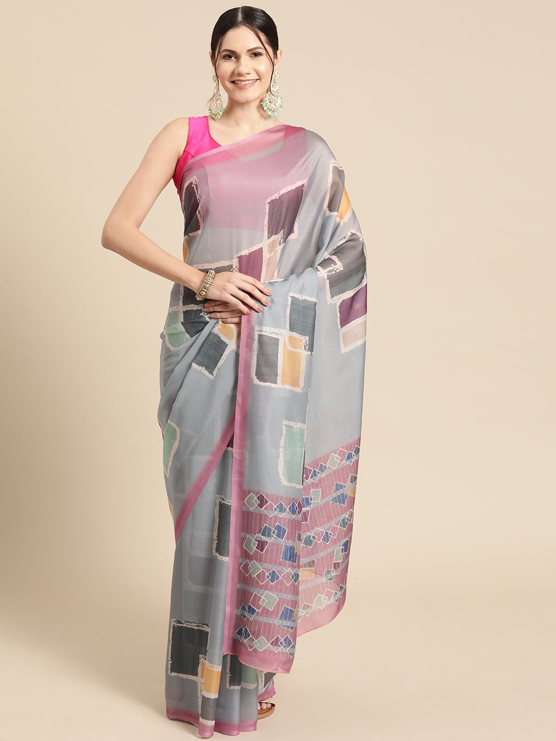 

DIVASTRI Soft Silk Digital Printed Colourblocked Saree, Pink