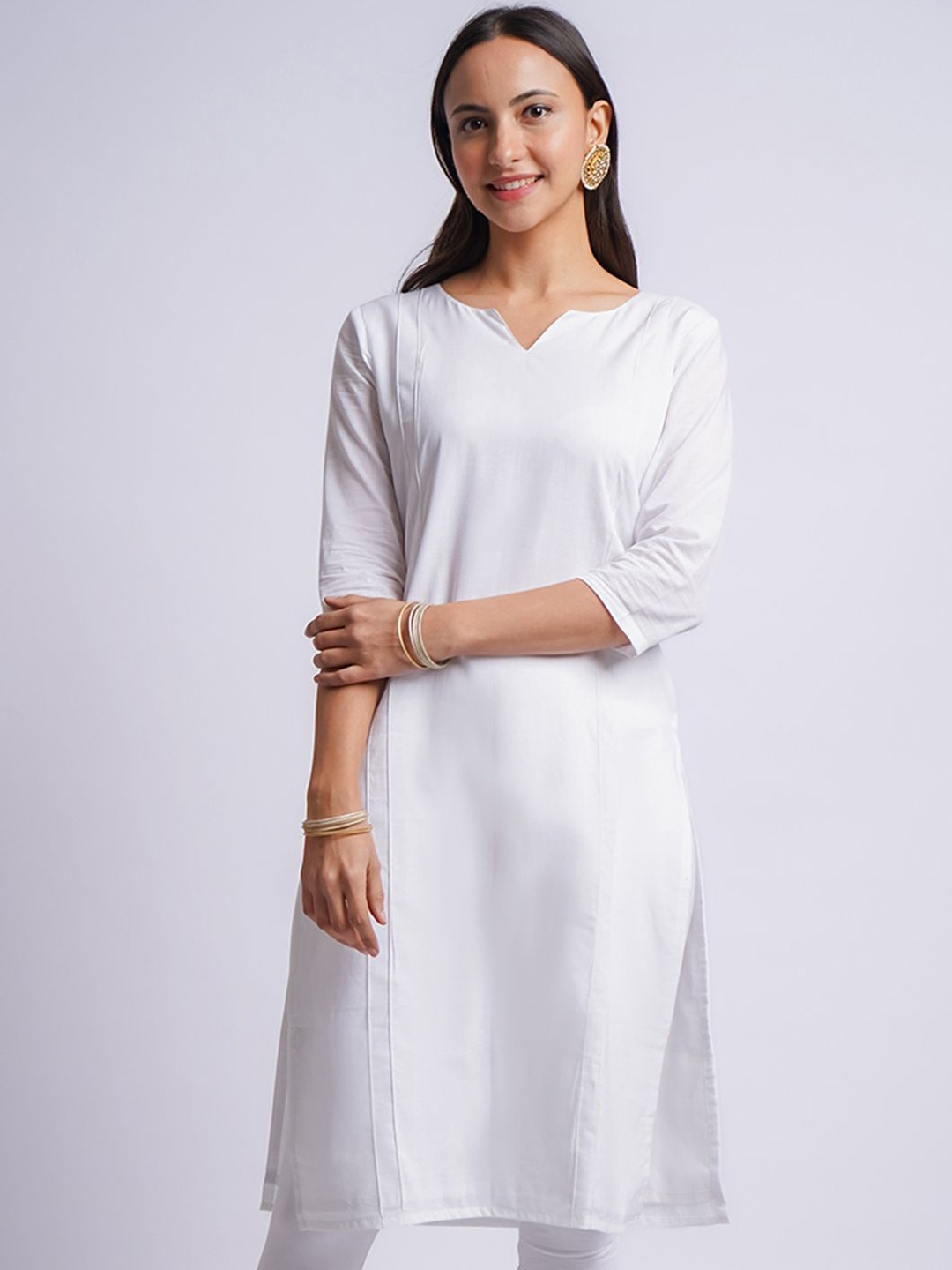 

VASTRAMAY Notch Neck Cotton Straight Kurta, White