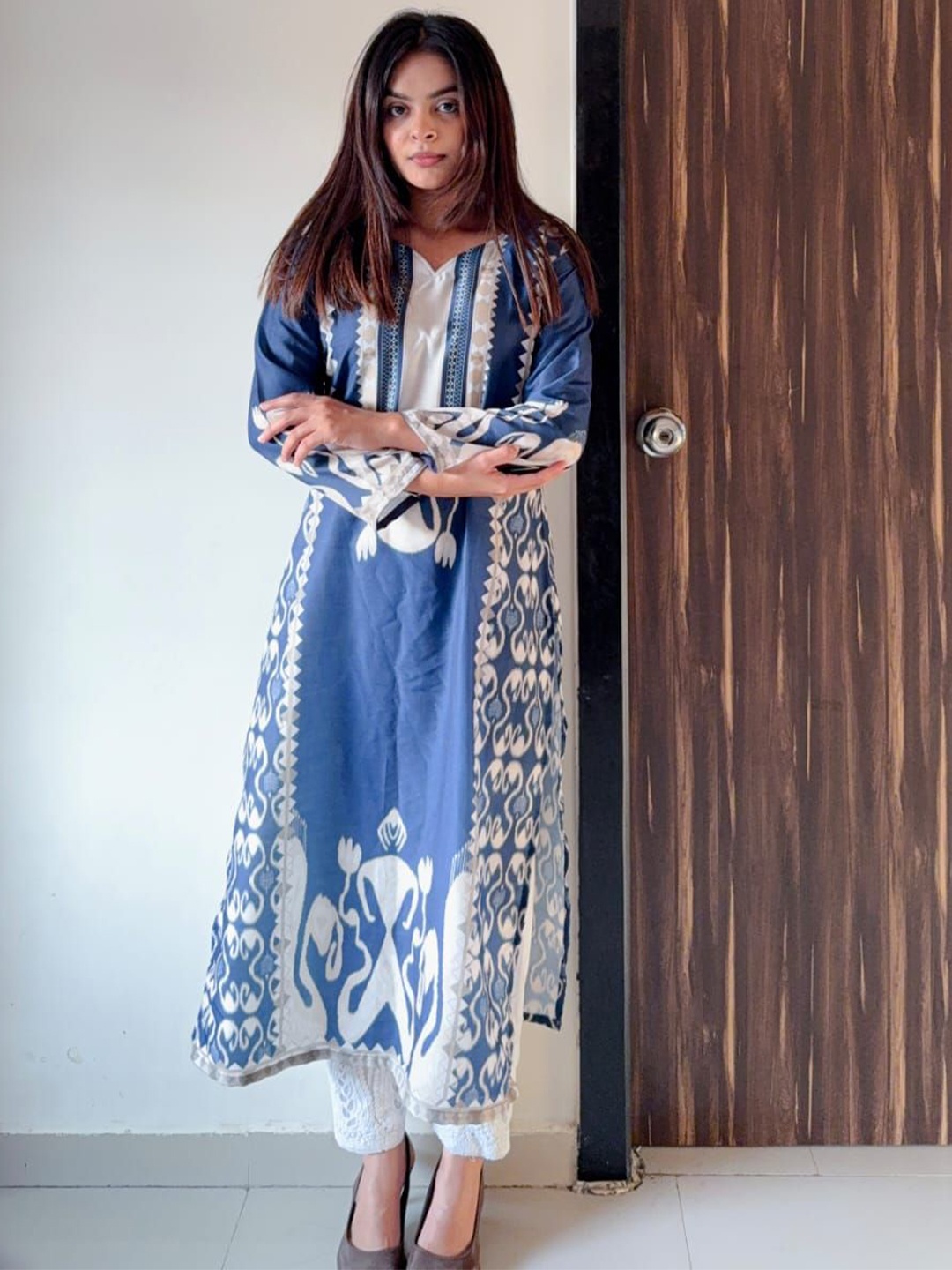 

HERE&NOW Printed Straight Kurta, Blue