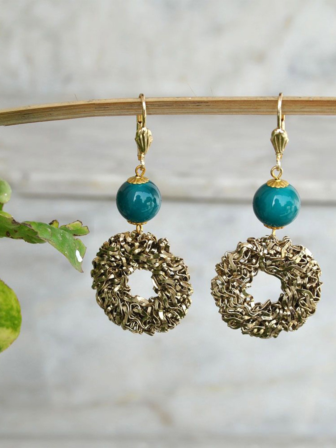 

BeAbhika Gold-Plated Beaded Donut Mesh Drop Earrings