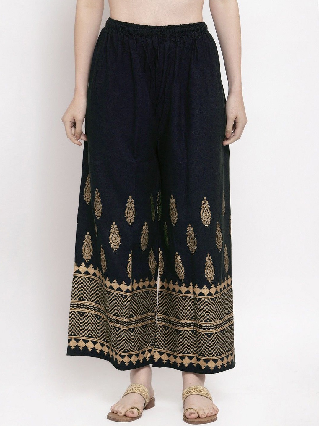 

STYLE PREZONE Women Ethnic Motifs Printed Relaxed Trousers, Navy blue