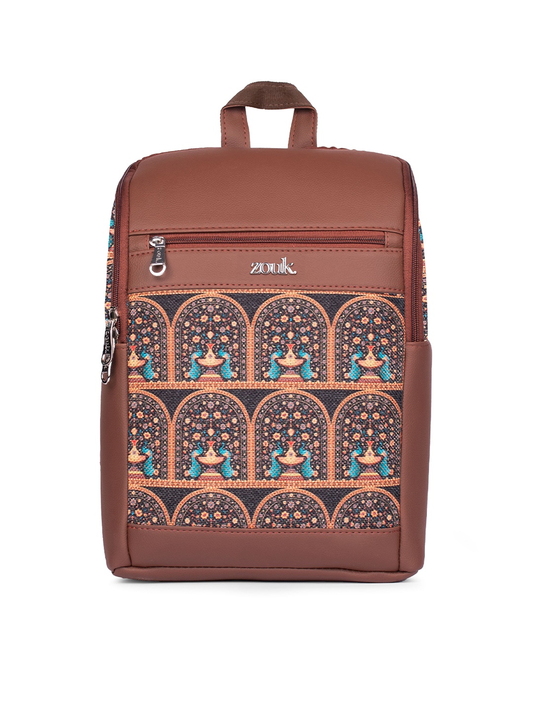 

ZOUK Unisex Royal Indian Peacock Motif Amalia Daypack, Brown