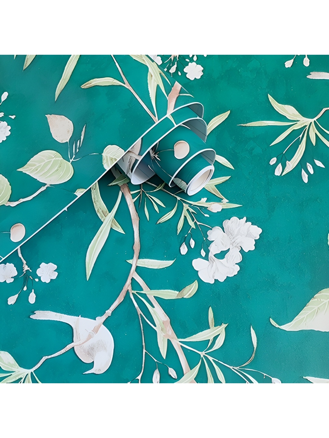 

ANNA CREATIONS Green & White Floral Printed Self-Adhesive Decorative Wall Sticker