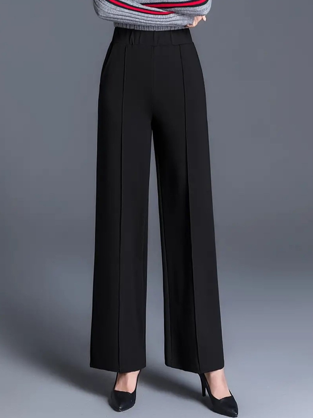 

Jinax Women Relaxed Straight Leg Fit Mid-Rise Parallel Trousers, Black