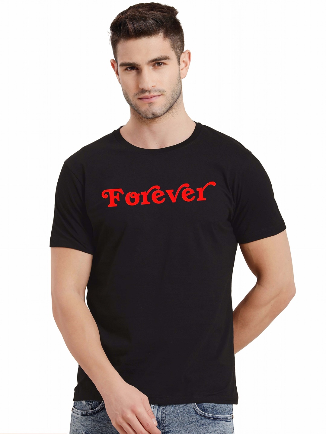 

BOWLIFESTYLE Men Graphic Printed Round Neck Cotton T-shirt, Black